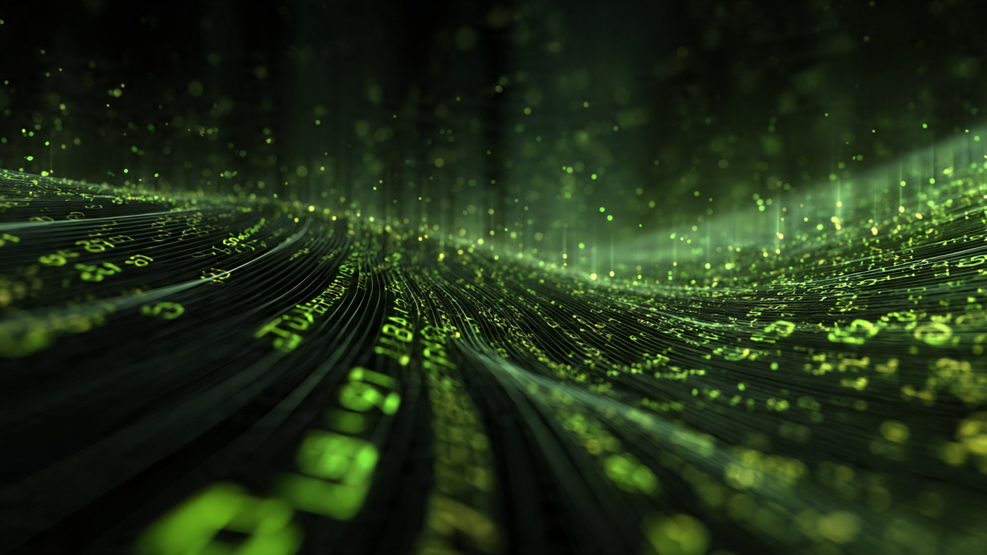 Fluxo de dados financeiros em verde representando fluxo de caixa