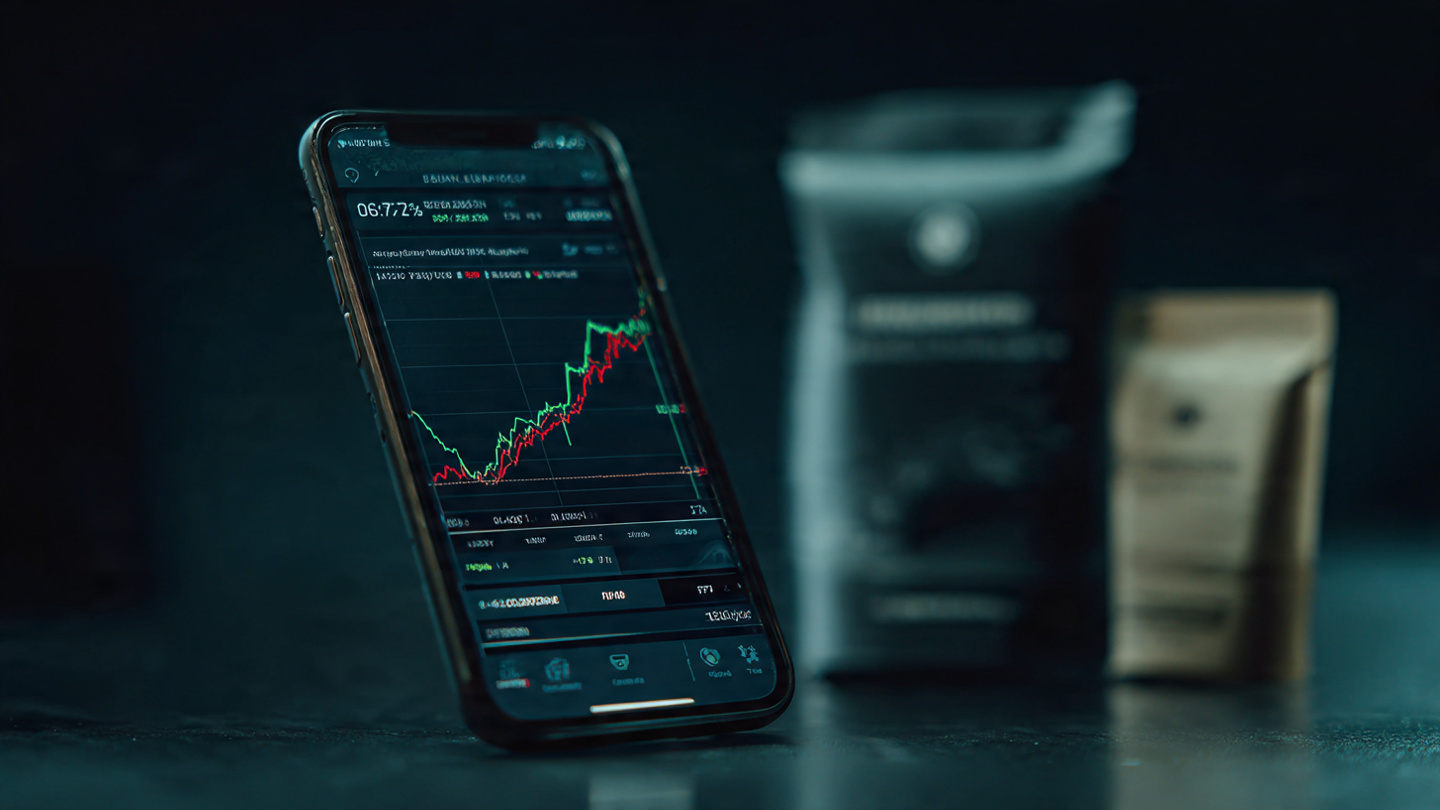 Smartphone com gráfico de histórico de preços ao lado de produto